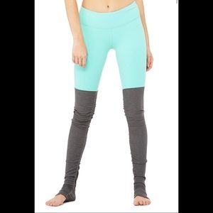 ALO Yoga Goddess Two Tone Pants Leggings turquoise grey size medium